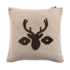 Hiend Accents Aztec Deer Bust Embroidered Burlap Throw Pillow – Rustic Charm Meets Modern Comfort For Your Home Tan,Brown Shell, 100% Polyester,Fill, 100% Waterfowl Feathers Pl1825