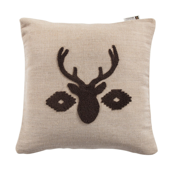 Hiend Accents Aztec Deer Bust Embroidered Burlap Throw Pillow – Rustic Charm Meets Modern Comfort For Your Home Tan,Brown Shell, 100% Polyester,Fill, 100% Waterfowl Feathers Pl1825