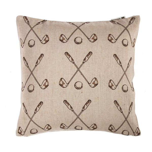 Hiend Accents Printed Burlap Golf Club & Ball Accent Pillow - Stylish Décor For Golf Enthusiasts And Homes Tan,Brown Shell, 100% Polyester,Filling, 100% Waterfowl Feathers. Pl1826