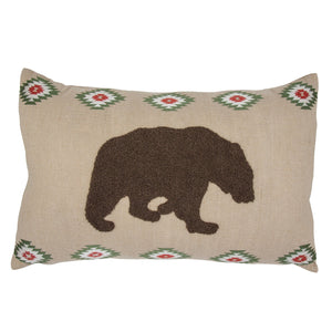 Hiend Accents Aztec Embroidered Bear Burlap Lumbar Pillow - Rustic Chic Accent For Southwestern Home Décor Tan Shell, 100% Polyester,Fill, 100% Waterfowl Feathers Pl1828