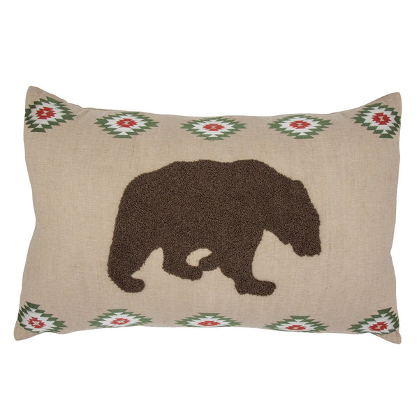 Hiend Accents Aztec Embroidered Bear Burlap Lumbar Pillow - Rustic Chic Accent For Southwestern Home Décor Tan Shell, 100% Polyester,Fill, 100% Waterfowl Feathers Pl1828