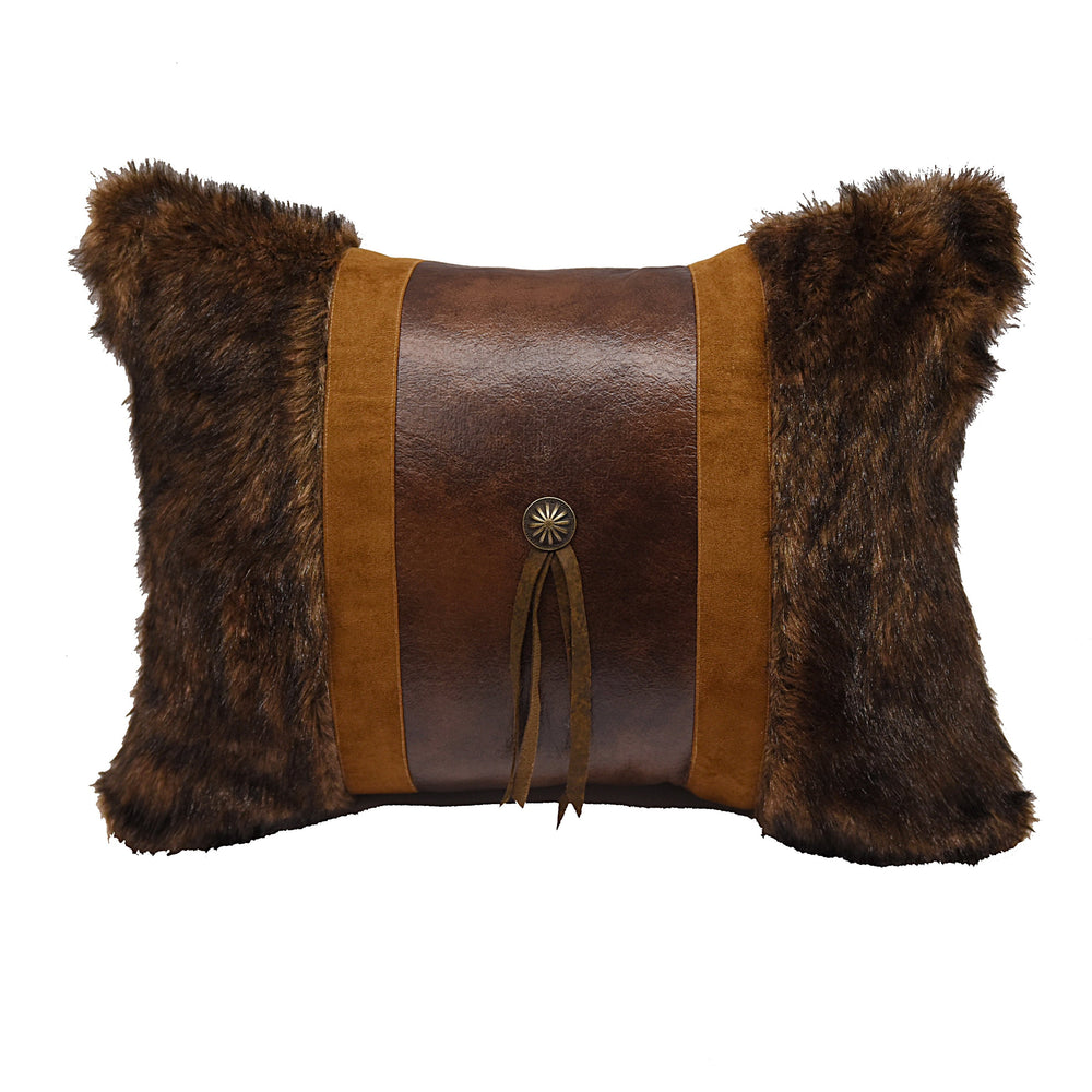 Hiend Accents Faux Fur Concho & Fringe Lumbar Pillow - Luxurious Western-inspired Decor For Cozy Living Spaces Brown Shell, 100% Polyester,Fill, 100% Polyester Pl3128