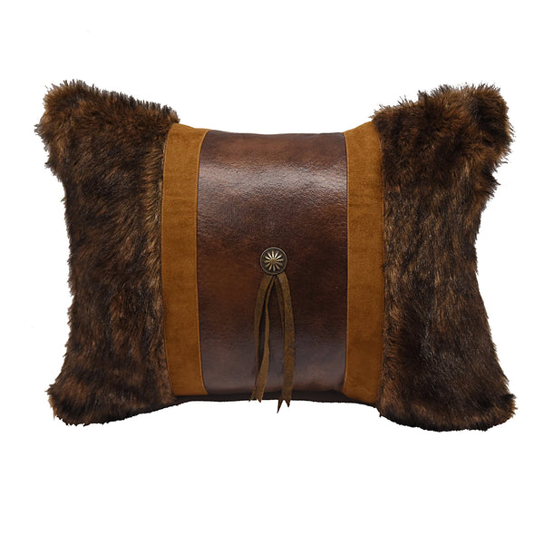 Hiend Accents Faux Fur Concho & Fringe Lumbar Pillow - Luxurious Western-inspired Decor For Cozy Living Spaces Brown Shell, 100% Polyester,Fill, 100% Polyester Pl3128