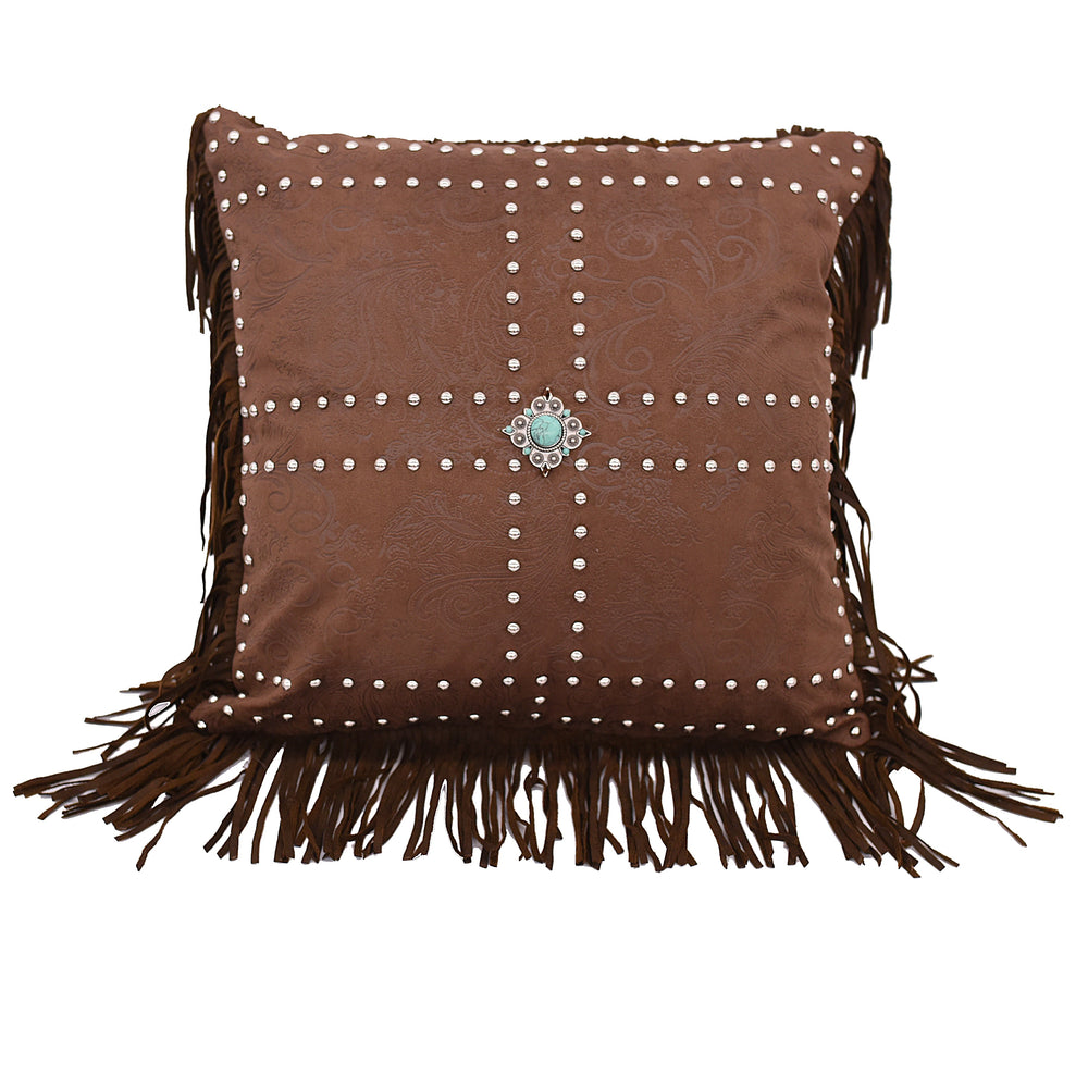 Hiend Accents Demask Faux Leather Throw Pillow With Concho & Studs – Rustic Elegance For Your Home Decor Multi Shell, 100% Polyester. Filling, 100% Polyester Pl3129