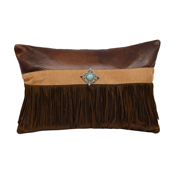 Hiend Accents Faux Suede Concho & Fringe Lumbar Pillow - Luxurious Western Charm For Your Home Decor Upgrade Brown,Tan Shell, 100% Polyester,Fill, 100% Waterfowl Feathers Pl3130