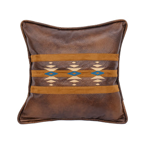 Hiend Accents Faux Leather Geometric Embroidered Throw Pillow - Southwestern Charm & Style For Your Home Decor Brown,Tan Shell, 100% Polyester,Fill, 100% Waterfowl Feathers Pl3140
