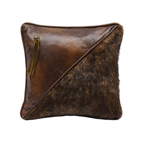 Hiend Accents Half Faux Fur & Faux Leather Throw Pillow - Rustic Elegance With Concho Accents For Cozy Decor Brown Shell, 100% Polyester,Fill, 100% Polyester Pl3141