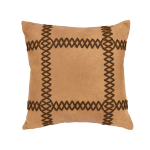 Hiend Accents Faux Leather Cross Stitched Decorative Throw Pillow - Enhance Your Rustic Home Aesthetics Today! Tan,Brown Shell, 100% Polyester. Filling, 100% Polyester Pl3145