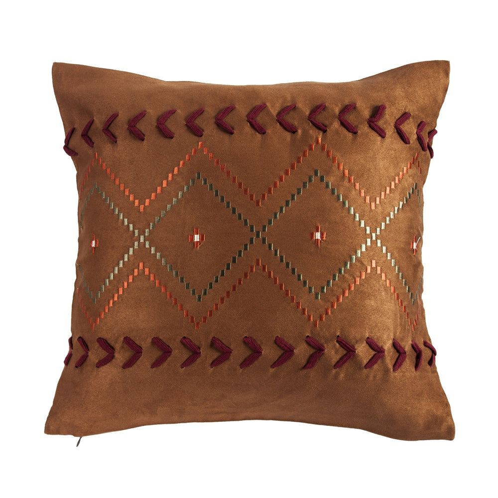 Hiend Accents Solace Embroidered Aztec Throw Pillow - Luxurious Comfort Meets Southwestern Charm For Your Home Brown Shell, 100% Polyester,Fill, 100% Waterfowl Feathers Pl3150