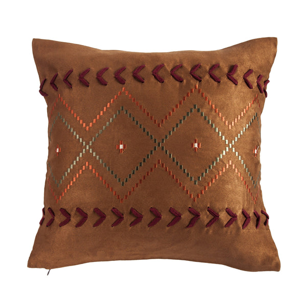 Hiend Accents Solace Embroidered Aztec Throw Pillow - Luxurious Comfort Meets Southwestern Charm For Your Home Brown Shell, 100% Polyester,Fill, 100% Waterfowl Feathers Pl3150