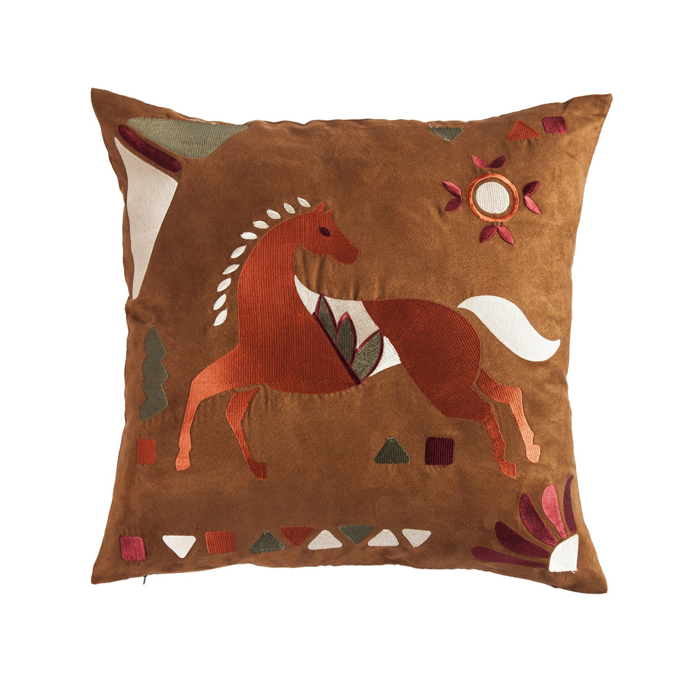 Hiend Accents Solace Embroidered Horse Throw Pillow - Luxurious Faux Suede Accent For Southwestern Decor Multi Color Shell, 100% Polyester,Fill, 100% Waterfowl Feathers Pl3151