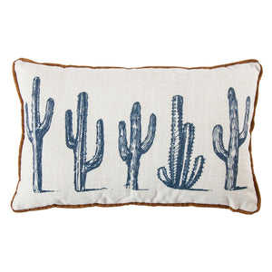 Hiend Accents 5-cactus Linen Lumbar Pillow - Whimsical Southwestern Decor With Copper Piping For Modern Spaces White,Blue Shell, 85% Polyester,15% Linen,Fill, 100% Polyester Pl3154