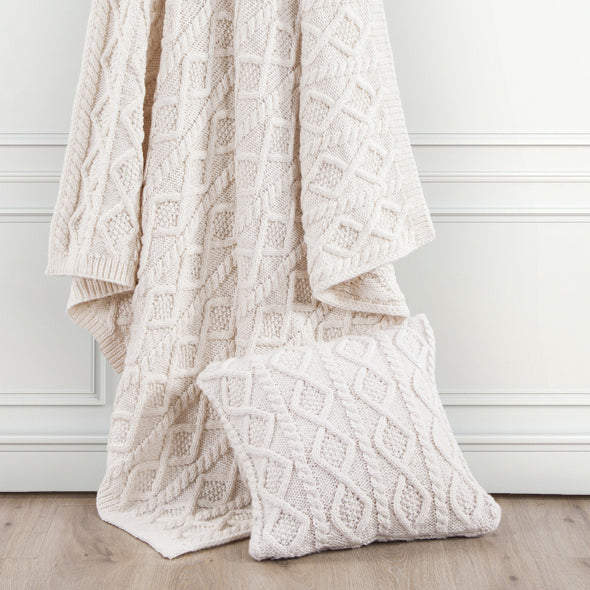 Hiend Accents Cable Knit Soft Diamond Throw Pillow - Elevate Your Space With Cozy Luxury And Timeless Design Cream Shell, 70% Acrylic,30% Wool,Fill, 100% Waterfowl Feathers Pl5002-os-cr