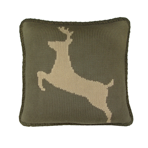 Hiend Accents Knitted Deer Pillow - Cozy Reversible Throw With Rustic Charm, Faux Leather Back For Stylish Comfort Green Shell, Front, 100% Acrylic. Back, 100% Polyester. Filling, 100% Polyester Pl5002-os-de