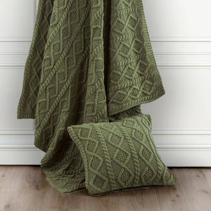 Hiend Accents Cable Knit Soft Diamond Throw Pillow - Elevate Your Space With Cozy Luxury And Timeless Design Sage Green Shell, 70% Acrylic,30% Wool,Fill, 100% Waterfowl Feathers Pl5002-os-gr