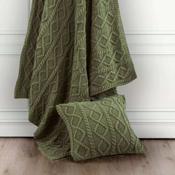 Hiend Accents Cable Knit Soft Diamond Throw Pillow - Elevate Your Space With Cozy Luxury And Timeless Design Sage Green Shell, 70% Acrylic,30% Wool,Fill, 100% Waterfowl Feathers Pl5002-os-gr