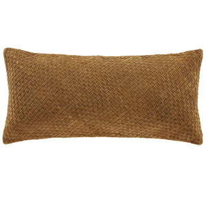 Hiend Accents Woven Long Lumbar Pillow – Luxurious Hand-woven Suede & Basket Weave Design For Elegant Spaces Brown Shell, 100% Leather,Fill, 100% Waterfowl Feathers Pl5018
