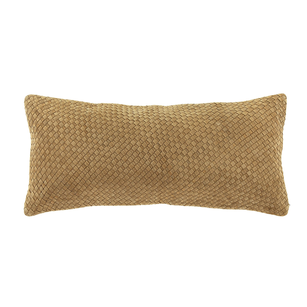 Hiend Accents Woven Suede Lumbar Pillow - Hand-woven Luxury With Rustic Charm For Chic Home Décor Enhancement Butterscotch Shell, 100% Leather,Fill, 100% Waterfowl Feathers Pl5108-ls-bu