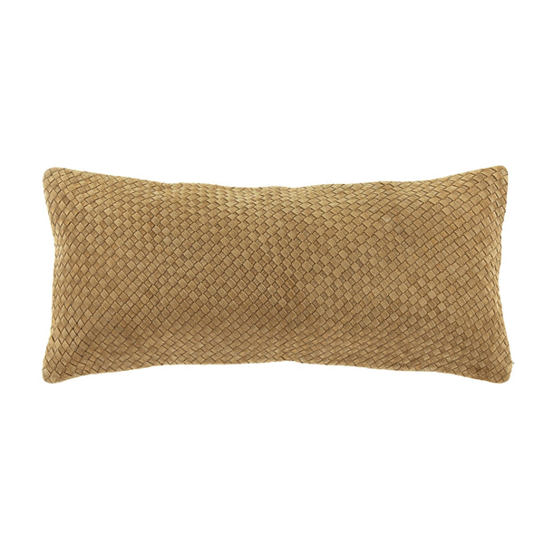 Hiend Accents Woven Suede Lumbar Pillow - Hand-woven Luxury With Rustic Charm For Chic Home Décor Enhancement Butterscotch Shell, 100% Leather,Fill, 100% Waterfowl Feathers Pl5108-ls-bu