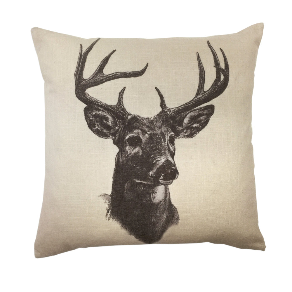 Hiend Accents Whitetail Deer Linen Print Throw Pillow – Rustic Elegance For Cozy Home Decor And Comfort Cream,Brown Shell, 100% Polyester,Fill, 100% Waterfowl Feathers Pl5120