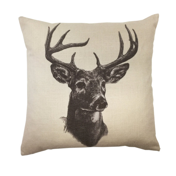 Hiend Accents Whitetail Deer Linen Print Throw Pillow – Rustic Elegance For Cozy Home Decor And Comfort Cream,Brown Shell, 100% Polyester,Fill, 100% Waterfowl Feathers Pl5120