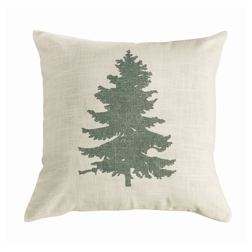 Hiend Accents Green Pine Tree Linen Throw Pillow - Rustic Elegance For Cozy Retreats, Perfect For Any Decor Style Cream,Green Shell, 100% Polyester,Fill, 100% Waterfowl Feathers Pl5123