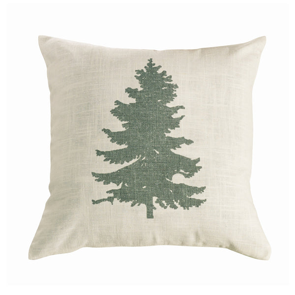 Hiend Accents Green Pine Tree Linen Throw Pillow - Rustic Elegance For Cozy Retreats, Perfect For Any Decor Style Cream,Green Shell, 100% Polyester,Fill, 100% Waterfowl Feathers Pl5123