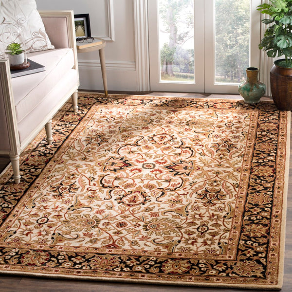 Safavieh Persian Handcrafted Area Rug - Luxurious New Zealand Wool With Intricate Floral Motifs For Elegance Ivory ,Black New Zealand Wool Pl523d-8ov