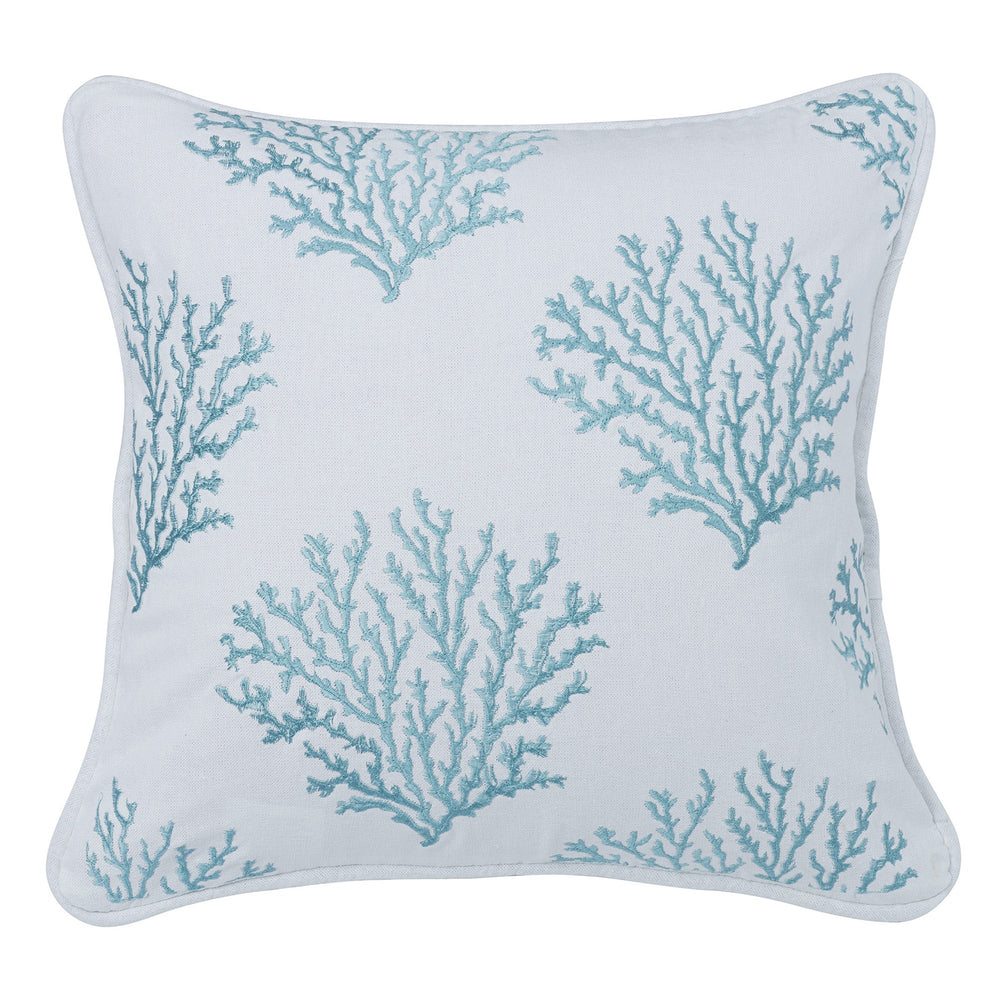 Hiend Accents Aqua Embroidered Coral Pillow - Vibrant Coastal Accent For Stylish Home Decor And Comfort Multi Shell, 100% Polyester. Filling, 100% Polyester Pl6112