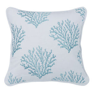Hiend Accents Aqua Embroidered Coral Pillow - Vibrant Coastal Accent For Stylish Home Decor And Comfort Multi Shell, 100% Polyester. Filling, 100% Polyester Pl6112
