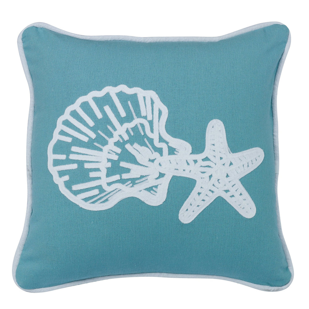 Hiend Accents Aqua Linen Star & Shell Embroidered Pillow - Whimsical Comfort For Elegant Home Decor Accents Multi Shell, 100% Polyester. Filling, 100% Polyester Pl6115