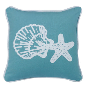 Hiend Accents Aqua Linen Star & Shell Embroidered Pillow - Whimsical Comfort For Elegant Home Decor Accents Multi Shell, 100% Polyester. Filling, 100% Polyester Pl6115