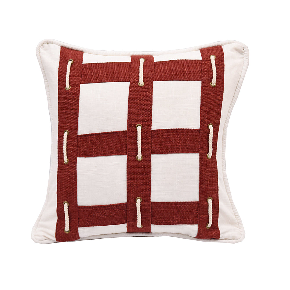 Hiend Accents Linen Rope Pillow - Elegant White Fabric With Vibrant Red Accents For Stylish Home Decor Enhancement Multi Shell, 100% Polyester. Filling, 100% Polyester Pl6120