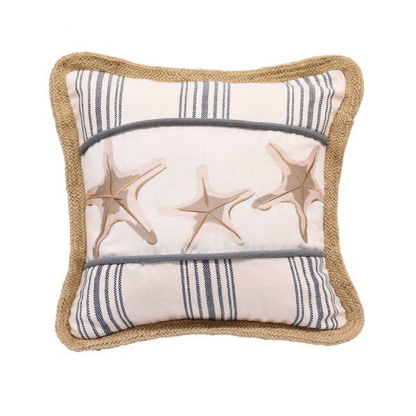 Hiend Accents Starfish Embroidered Coastal Accent Pillow - Elegant Navy Stripes With Natural Trim For Your Home Multi Shell, 100% Polyester. Filling, 100% Polyester Pl6124