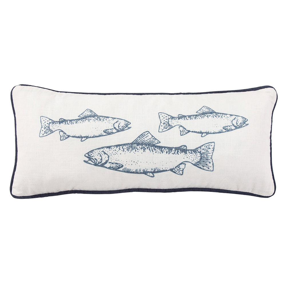 Hiend Accents School Of Trout's Charming Blue Piping Pillow - Nature-inspired Accent For Stylish Home Decor  Shell, 85% Polyester,15% Linen,Filling, 100% Polyester Pl6127