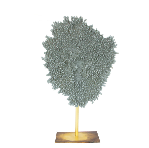 Zeugma Plate Coral Blue Sculpture - Stunning 10" Wide Resin Art With Metal Base, Perfect For Home Decor!   Cf1170265