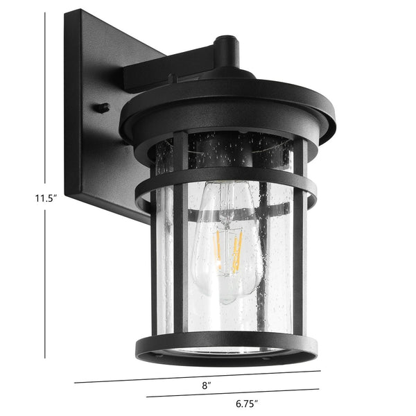 Safavieh SENTA, 6.75 Inch Outdoor Wall Sconce - Modern Clear Glass & Black Metal Fixture for Elegant Illumination PLT4001A