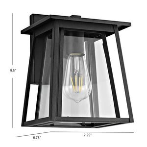 Safavieh STERN, 6.75-Inch Modern Black Metal Outdoor Wall Sconce with Clear Glass Shade for Entryways & Patios PLT4004A