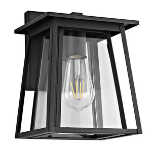 Safavieh STERN, 6.75-Inch Modern Black Metal Outdoor Wall Sconce with Clear Glass Shade for Entryways & Patios PLT4004A