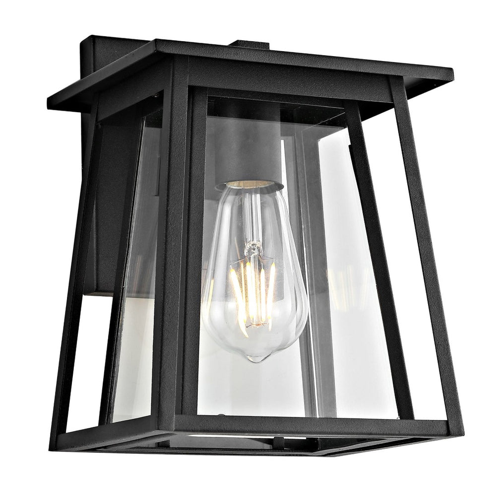 Safavieh STERN, 6.75-Inch Modern Black Metal Outdoor Wall Sconce with Clear Glass Shade for Entryways & Patios PLT4004A