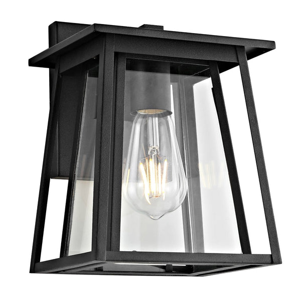 Safavieh STERN, 6.75-Inch Modern Black Metal Outdoor Wall Sconce with Clear Glass Shade for Entryways & Patios PLT4004A