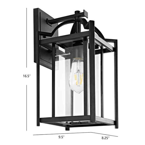 Safavieh PORTAR, 8.5-Inch Clear Glass & Black Metal Outdoor Wall Sconce for Elegant Illumination & Style PLT4008A