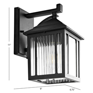 Safavieh RANZI, 6.75-Inch Clear Glass & Black Metal Outdoor Wall Sconce for Modern Porches & Patios PLT4009A