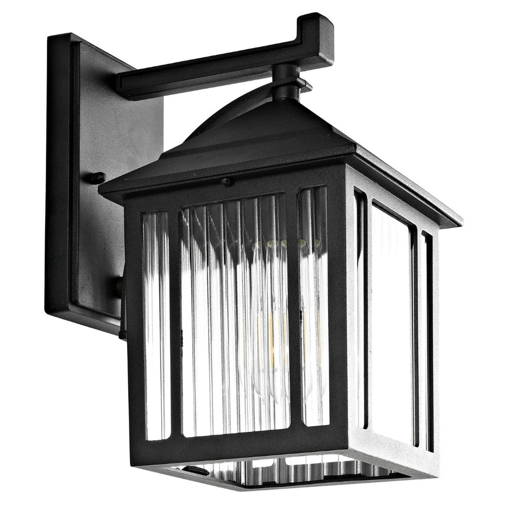 Safavieh RANZI, 6.75-Inch Clear Glass & Black Metal Outdoor Wall Sconce for Modern Porches & Patios PLT4009A