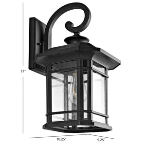 Safavieh CENDRA, 9.25 Inch Clear Glass & Black Metal Outdoor Wall Sconce for Stylish Entryway Lighting PLT4011A