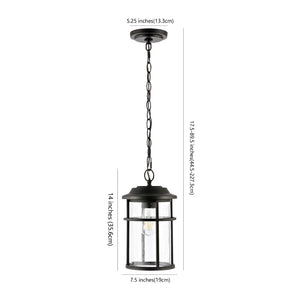 Safavieh CIANNA, 7.5 Inch Matte Black Iron/Glass Pendant Light - Adjustable Outdoor Fixture for Patios & Porches PLT4016A