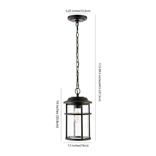 Safavieh CIANNA, 7.5 Inch Matte Black Iron/Glass Pendant Light - Adjustable Outdoor Fixture for Patios & Porches PLT4016A