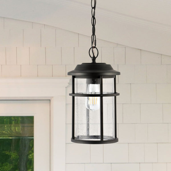 Safavieh CIANNA, 7.5 Inch Matte Black Iron/Glass Pendant Light - Adjustable Outdoor Fixture for Patios & Porches PLT4016A