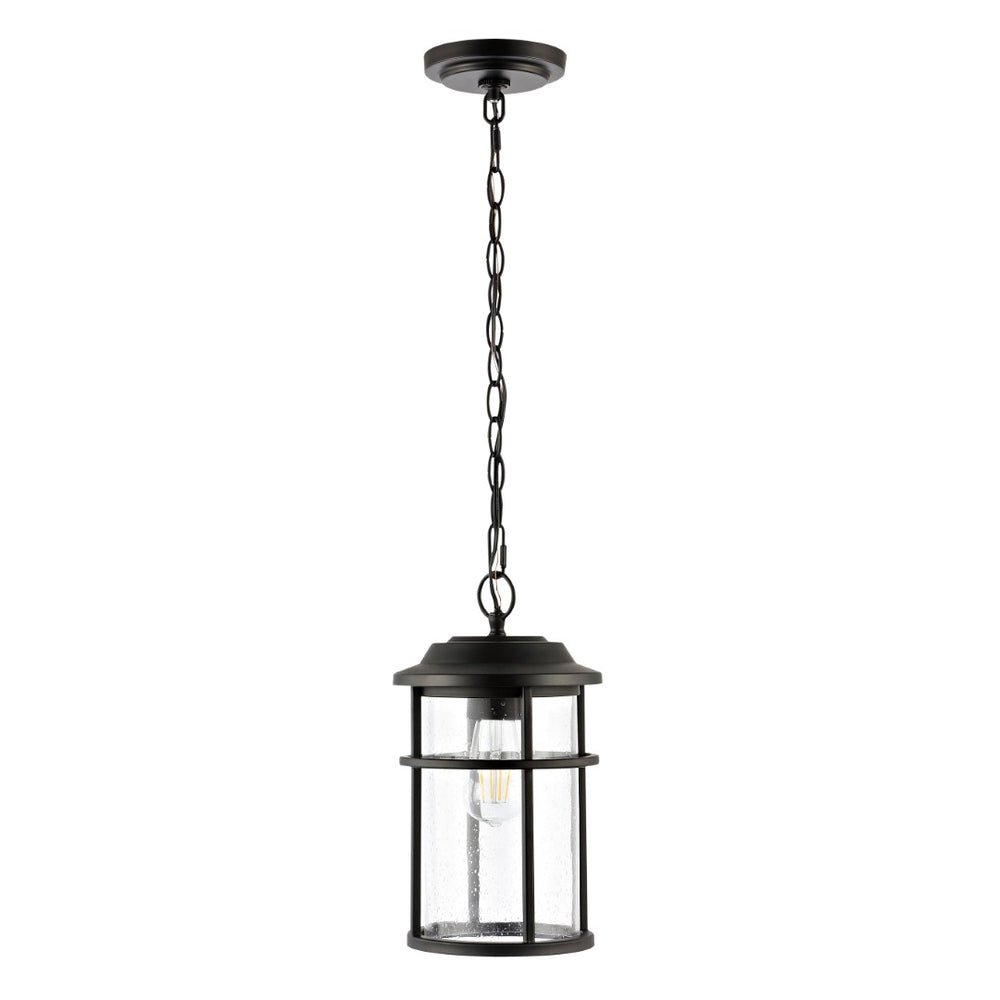 Safavieh CIANNA, 7.5 Inch Matte Black Iron/Glass Pendant Light - Adjustable Outdoor Fixture for Patios & Porches PLT4016A
