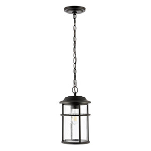 Safavieh CIANNA, 7.5 Inch Matte Black Iron/Glass Pendant Light - Adjustable Outdoor Fixture for Patios & Porches PLT4016A